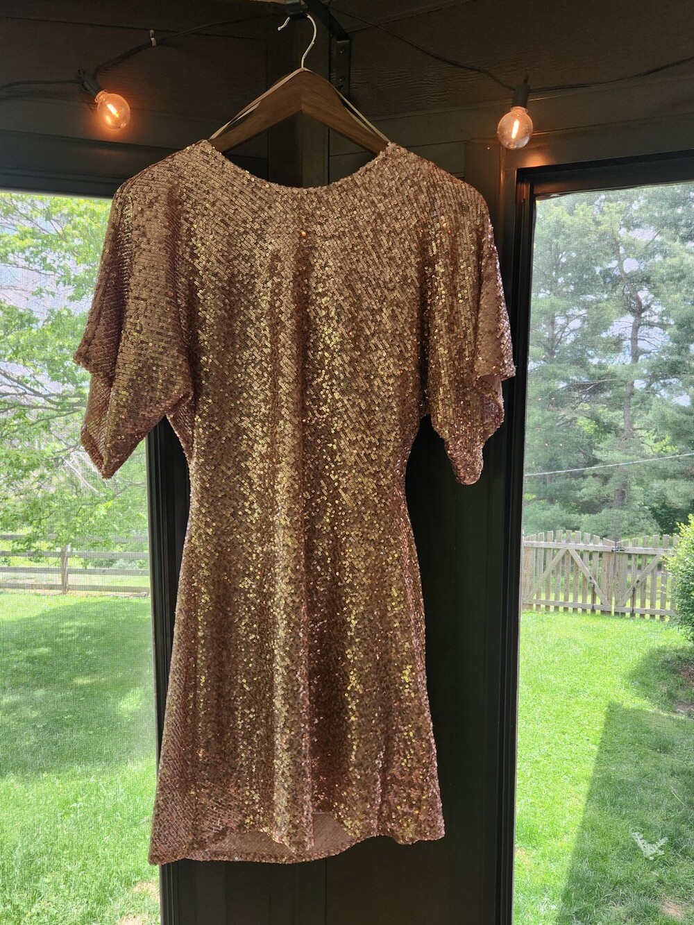 Zara Women's Sequined Flowing Back Mini Dress in Rose Gold Size Large